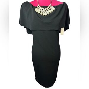 Elegant Black Cape Dress, NWT.
